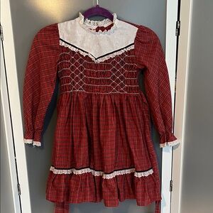 Vintage Polly flinders 6x dress eyelet lace red checkered